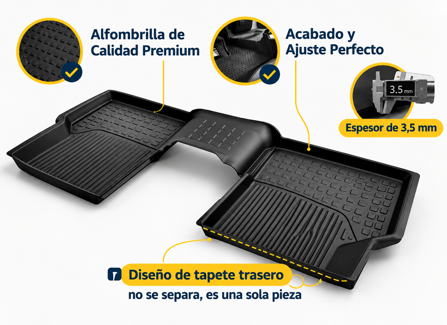 Alfombrilla de calidad premium, acabado y ajuste perfecto, espesor de 3,5 mm
